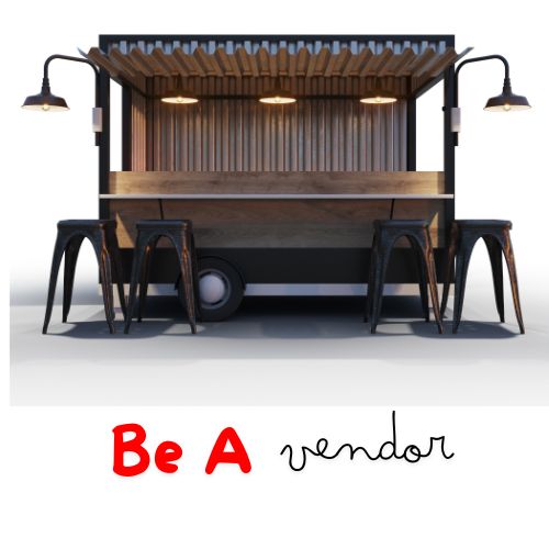 A picture of an open office with a chair, lights, and a desk. Below it says Be A Vendor.